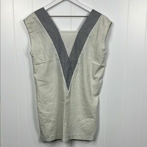 POL Womens Top S Cream Blue Stripes Pullover Contrast Stitching Criss Cross Back